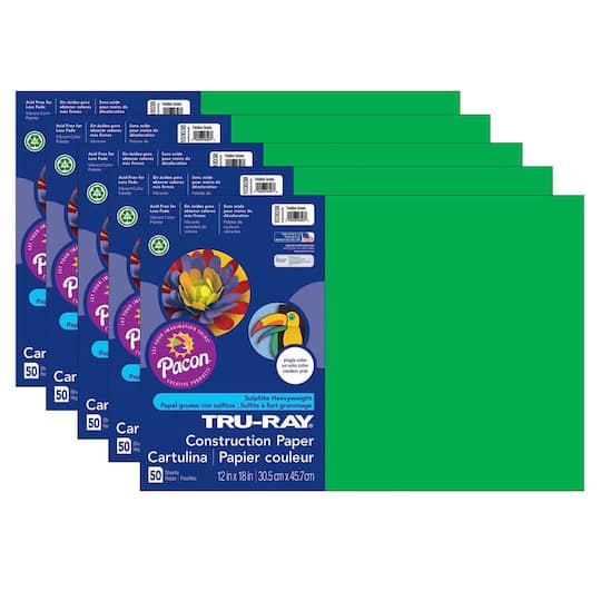 Pacon PAC103038-5 12 x 18 in. Tru Ray Festive Green Construction Paper - 50 Sheets Per Pack - Pack of 5